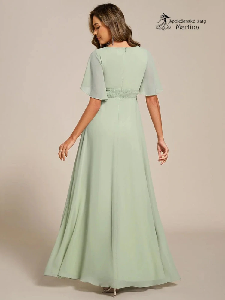 Pistáciové dlouhé šaty pro svatebního hosta, svědkyni, maminku svatby "Rosalinda" - vel. 44