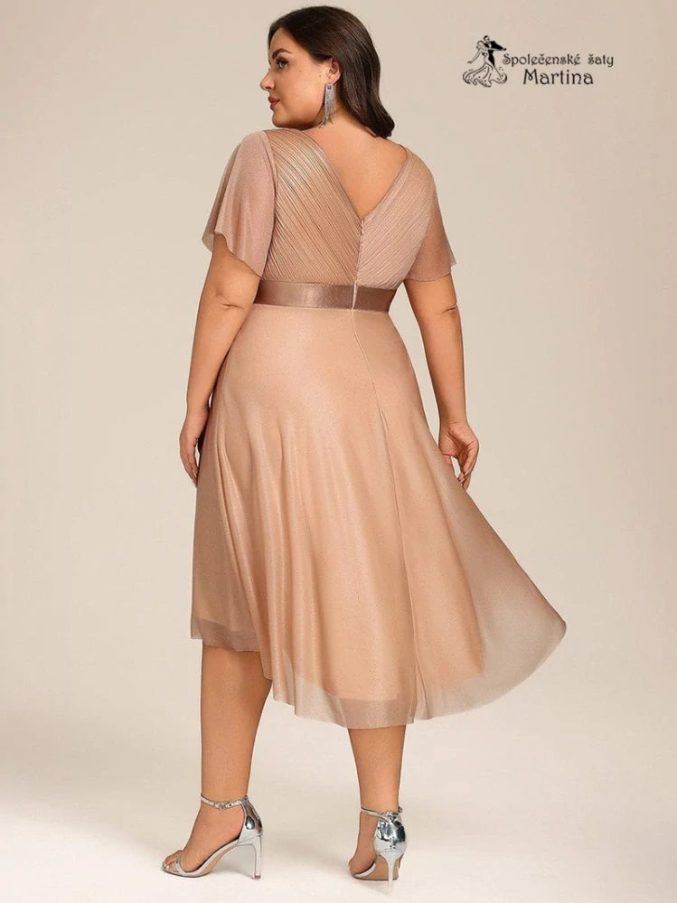 XXL zlato růžové lehké, mírně asymetrické šaty "Bonita" s krátkými rukávy