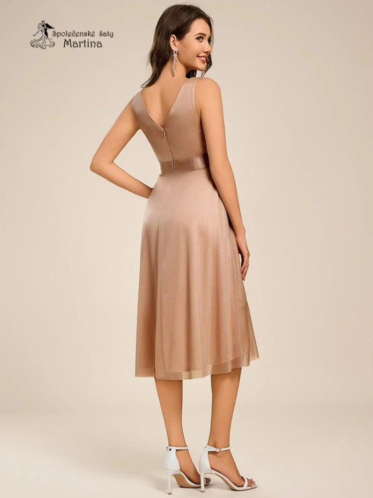 Zlato růžové lehké, mírně asymetrické šaty "Amira" na širší ramínka