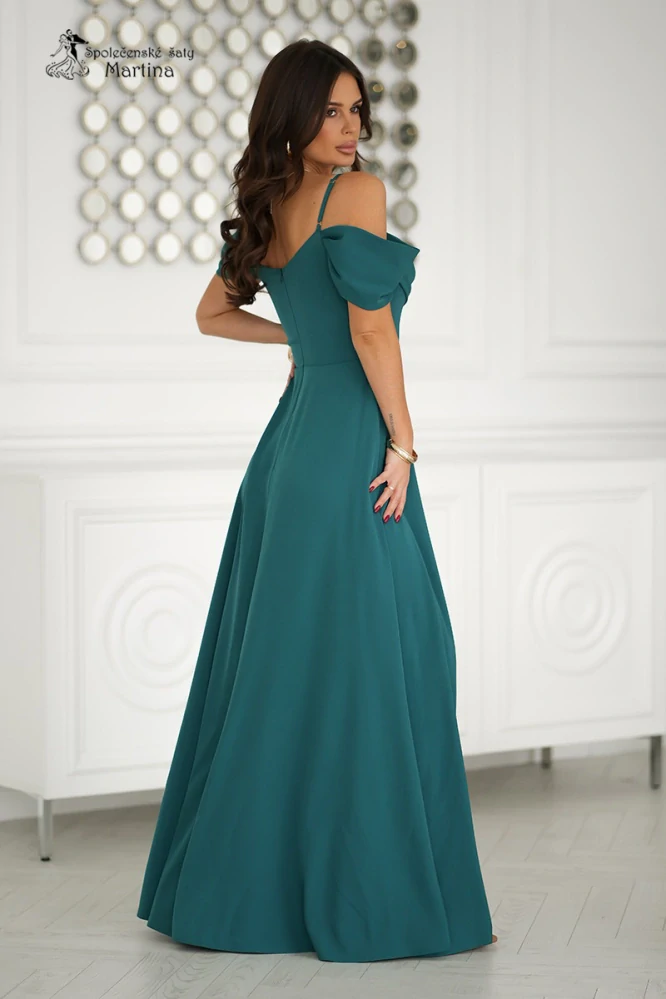 Lahvově zelené hladké společenské šaty "Sunny" s ramínky a efektně spadlými rukávy - vel. 40