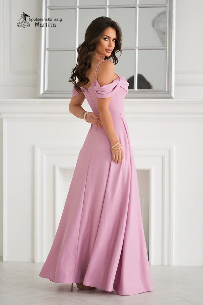 Starorůžové šaty "Sunny" se spadenými ramínky z jemně lesklého materiálu