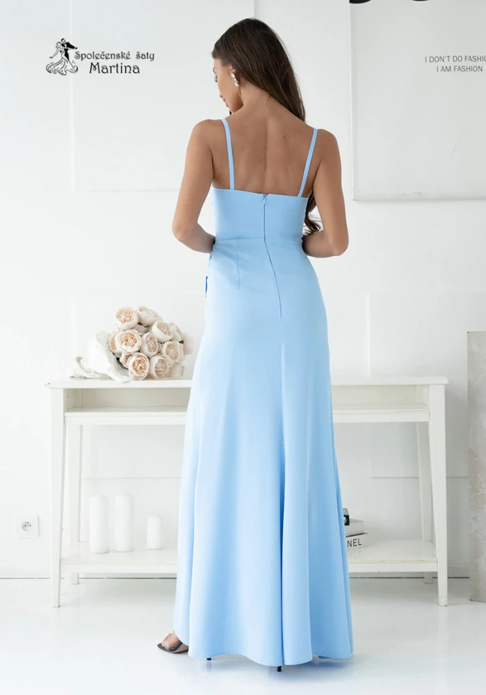 Světle modré hladké bodycon šaty "Sylia" na tenká ramínka 