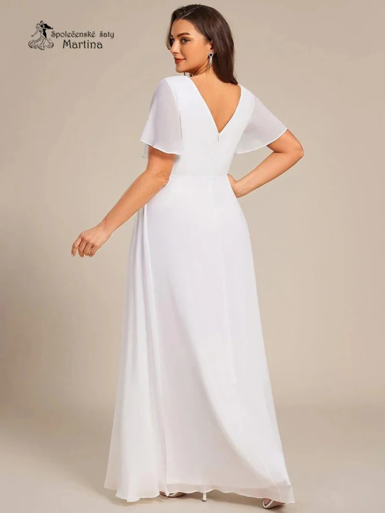 Elegantní svatební plus size šaty s volnějším krátkým rukávem "Janine"
