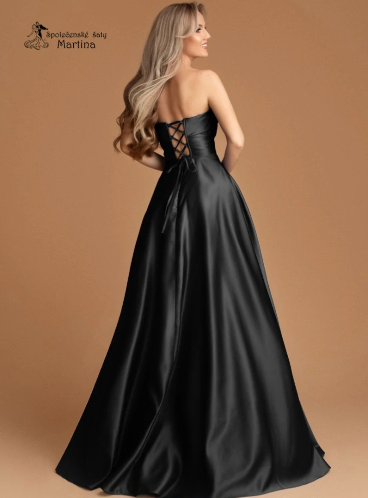 Černé maturitní saténové šaty "Alizee" na šněrování