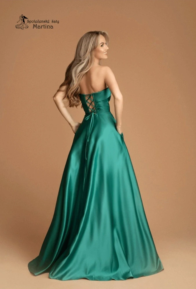 Tyrkysové maturitní saténové šaty "Alizee" na šněrování - vel. L