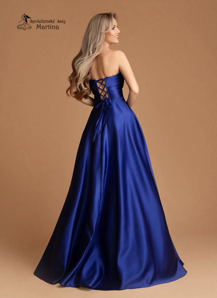 Královsky modré maturitní saténové šaty "Alizee" na šněrování - vel. S