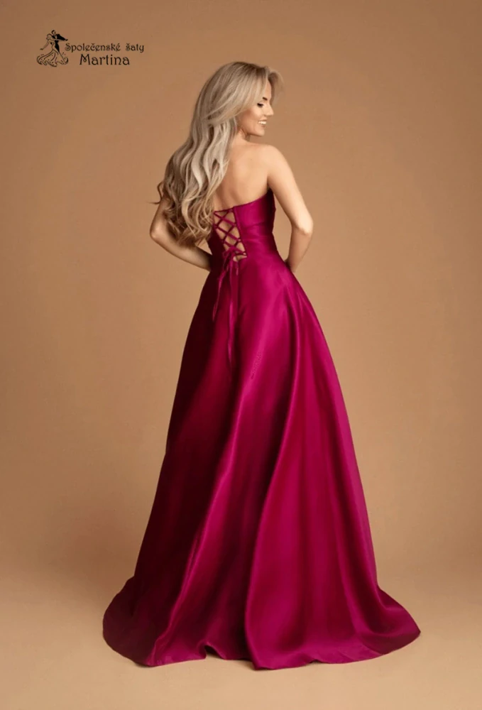 Fuchsiové maturitní saténové šaty "Alizee" na šněrování - vel. S