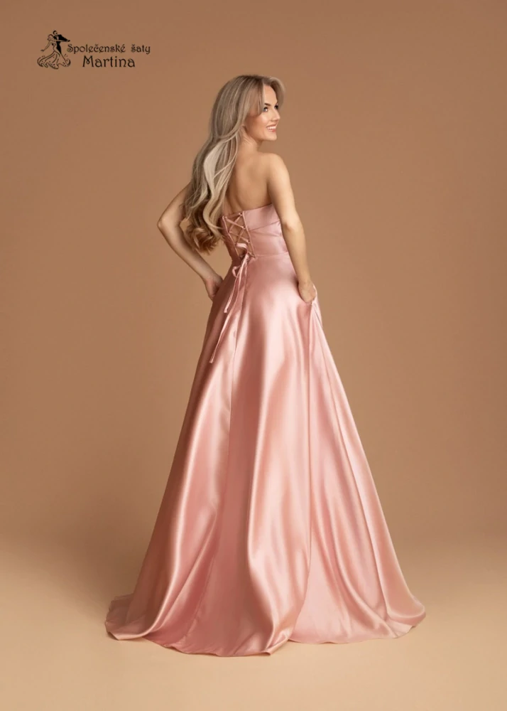 Světle růžové maturitní saténové šaty "Alizee" na šněrování