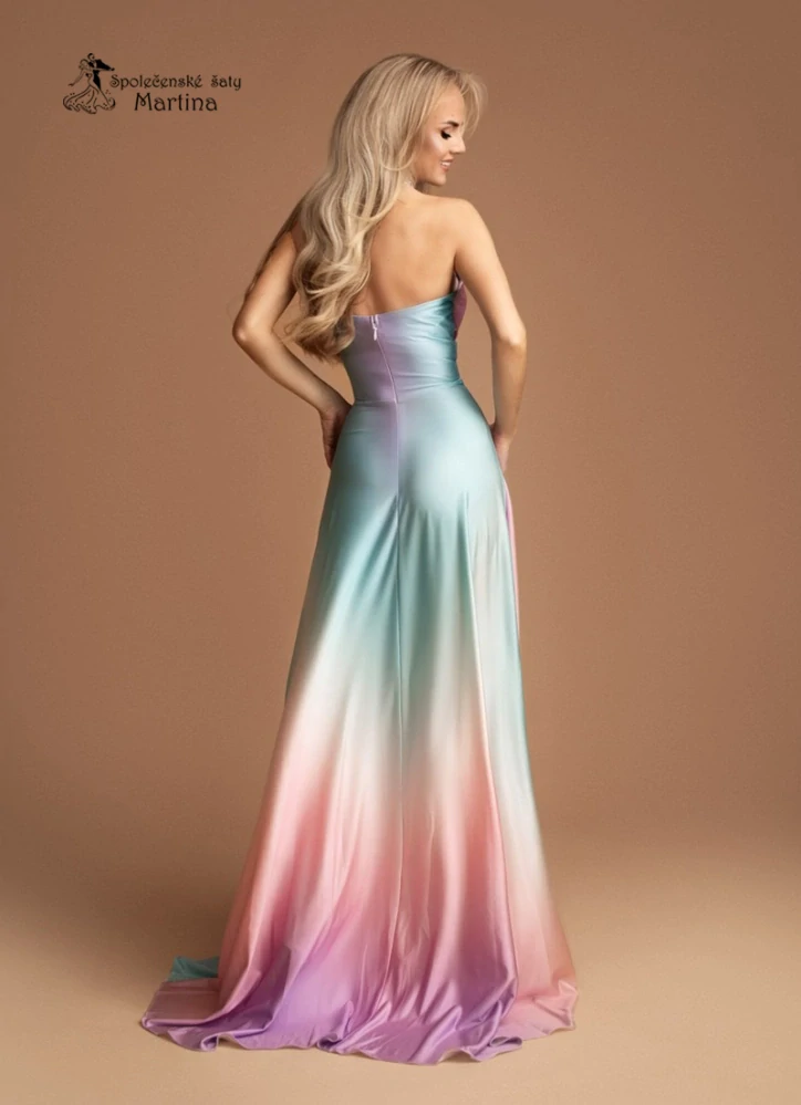 Duhové maturitní šaty "Sandra" s halter a slzičkovým výstřihem - vel. L