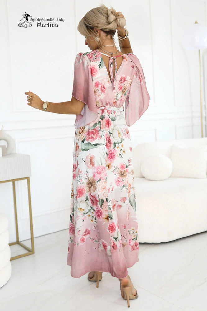 Růžové vzdušné maxi šaty “Cameron“ s květinovým ombré