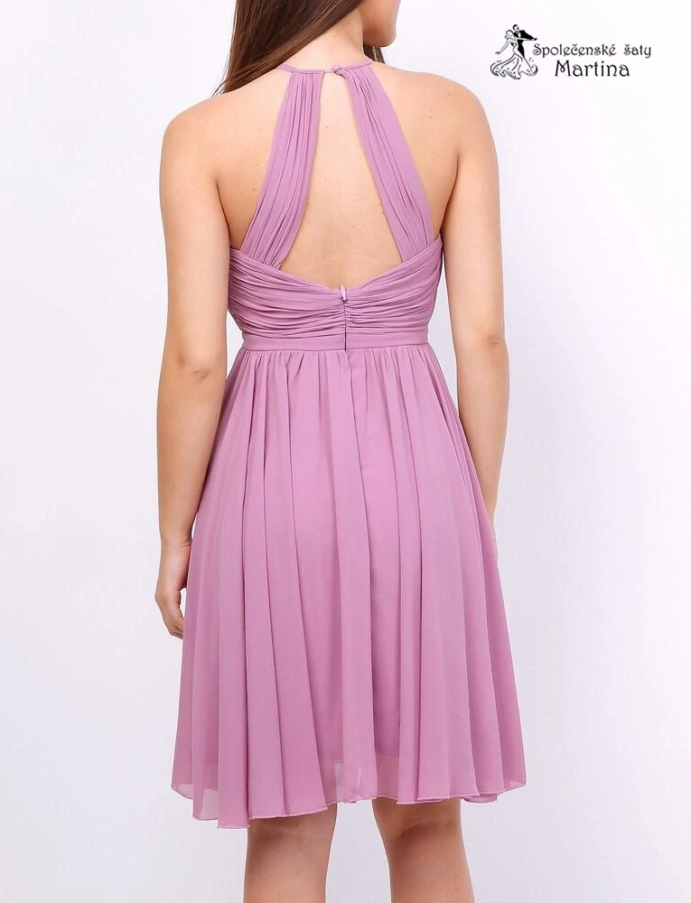 Starorůžové šifonové společenské šaty "Lennon" s překládaným živůtkem a halter výstřihem - vel. M