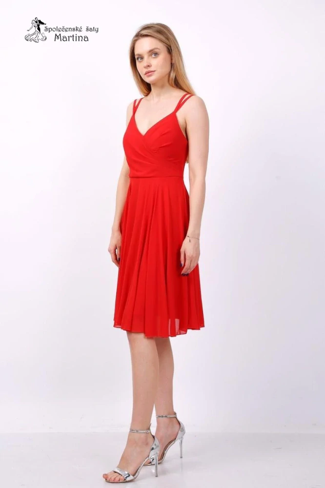 Červené krátké šaty do tanečních "Paloma" s dvojitými ramínky