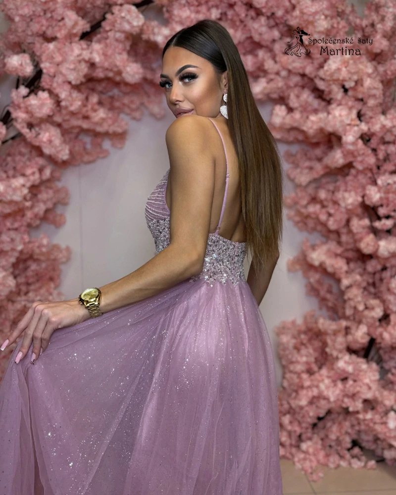 Starorůžové třpytivé maturitní šaty "Emily" se zdobeným živůtkem