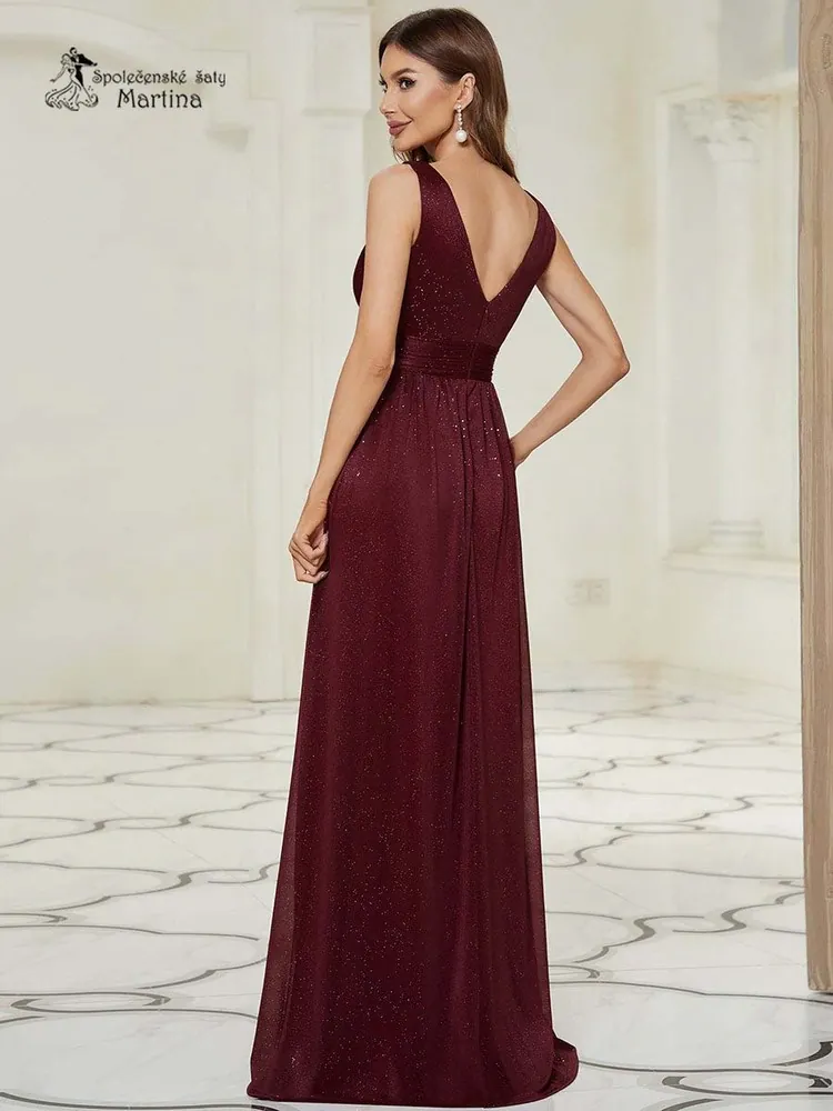 Dlouhé třpytivé vínové šaty "Parma"