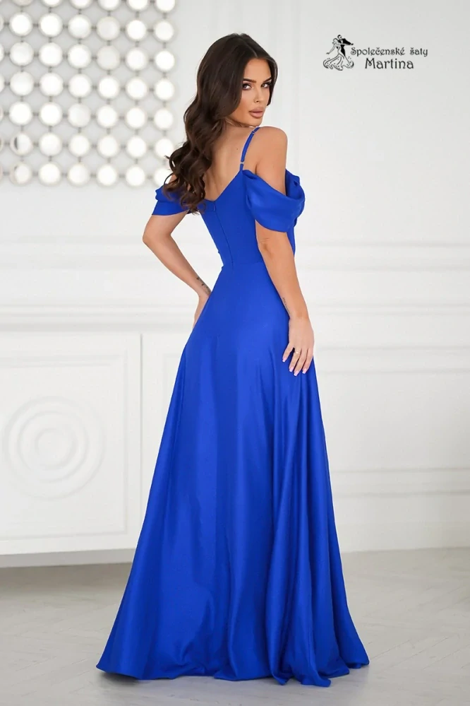 Královsky modré šaty "Sunny" se spadenými ramínky z jemně lesklého materiálu - vel. 46