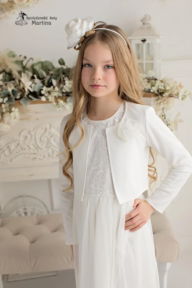 Dívčí bolerko "Roza" v odstínu ivory s dlouhým rukávem