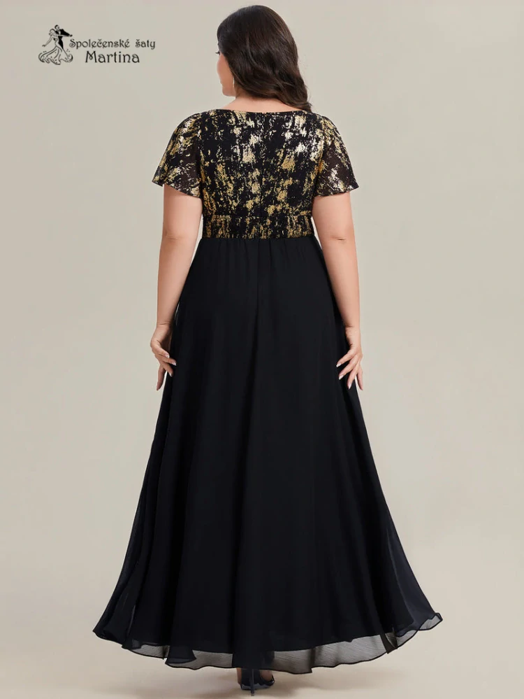 Společenské šaty "Alexis" s třpytivým černo-zlatým živůtkem a šifonovou sukní