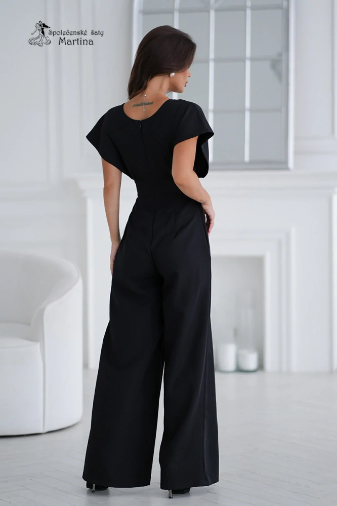 Černý společenský overal "Gota" s překříženým výstřihem a širokými nohavicemi - vel. 40
