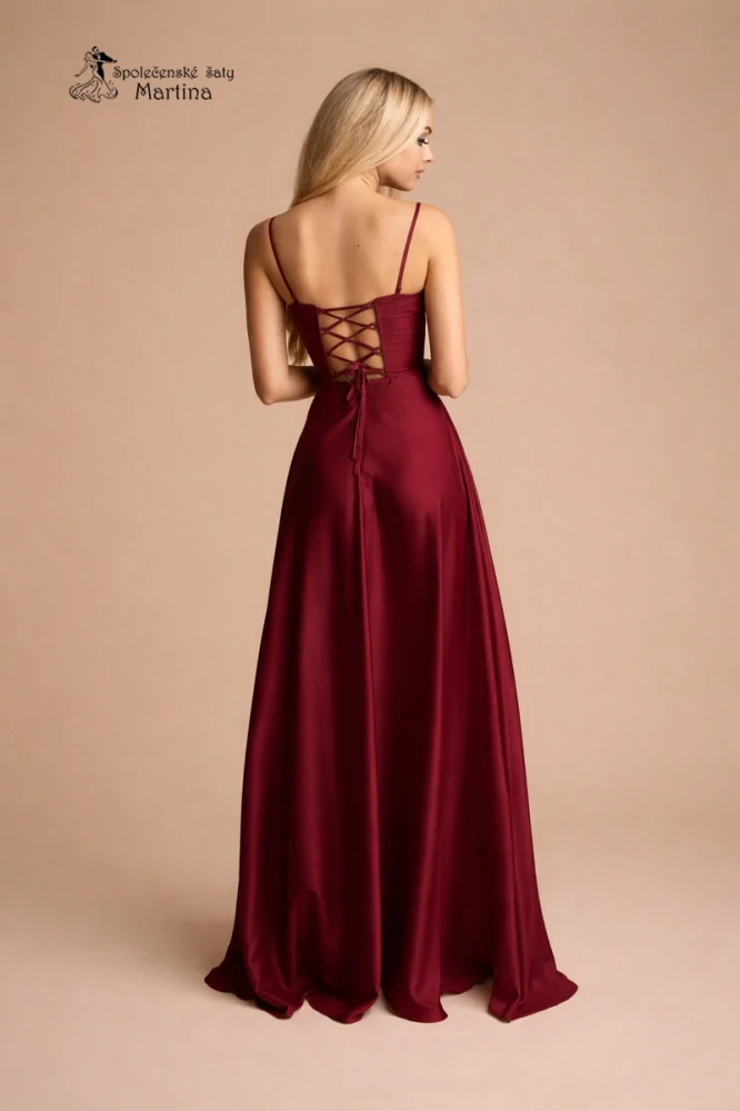 Vínové maturitní či plesové saténové korzetové šaty "Emma"