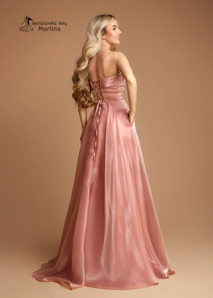 Starorůžové společenské šaty "Nancy" z jemné organzy s korzetovým živůtkem