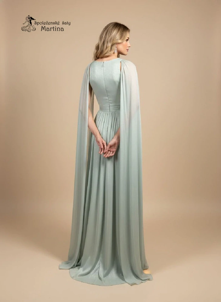 Šalvějové společenské šaty "Diane" s plisovaným živůtkem a splývavými rukávy - vel. L