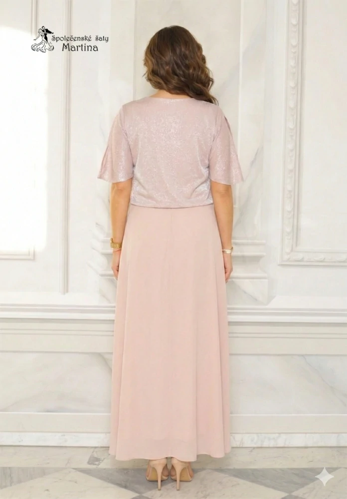 Růžové dlouhé šaty "Lexa" s brokátovým živůtkem a šifonovou sukní