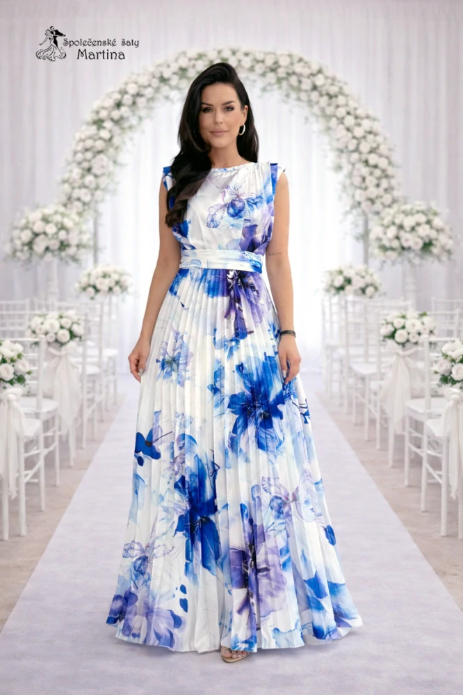 Lehké letní dlouhé šaty "Sopra" s plisovanou sukní a květinovým vzorem - vel. 38