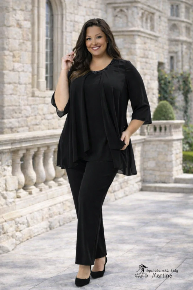 Černý 2-dílný společenský kalhotový kostým "Leokadia"