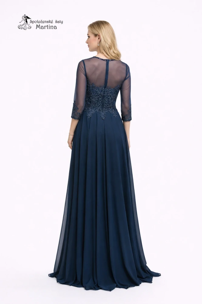 Tmavě modré společenské šaty "Marine" se zdobeným živůtkem - vel. S