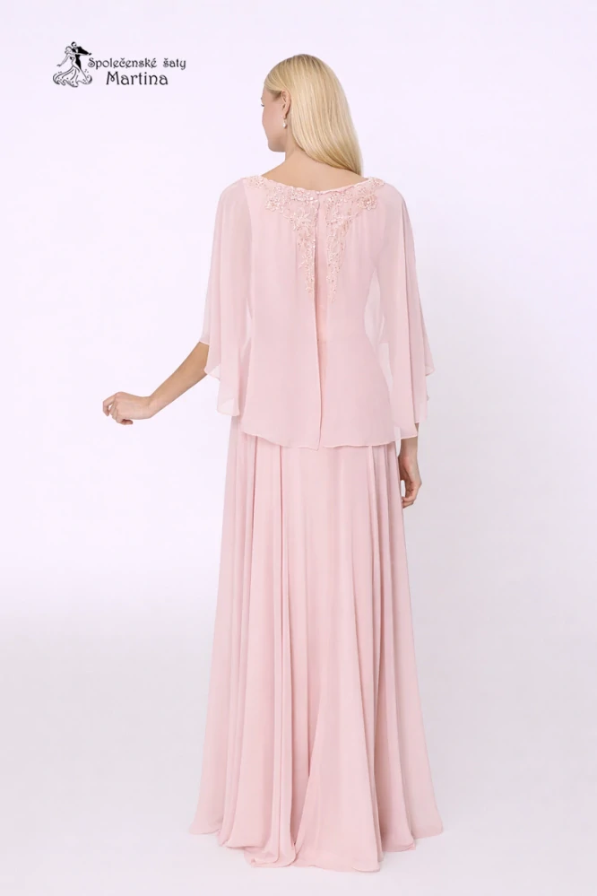 Světle růžové společenské šaty "Tamis" s krajkovým živůtkem a šifonovým překrytím - vel. 38