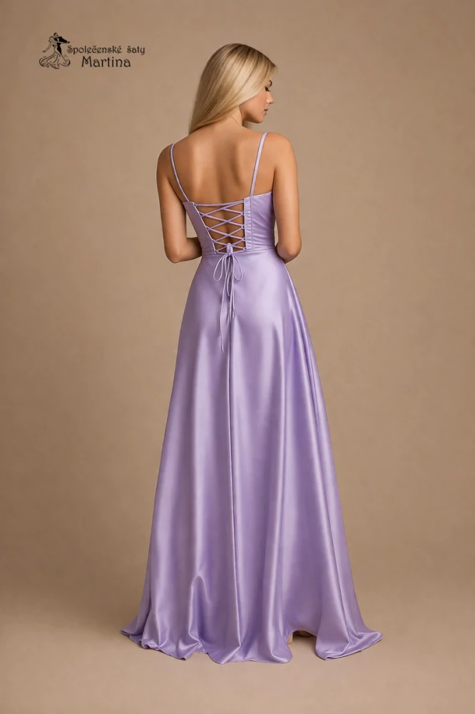 Lila maturitní či plesové saténové korzetové šaty "Emma" - vel. L