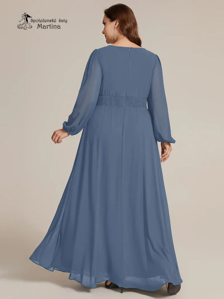 Staromodré plus size společenské šaty "Tina" s květinovým zdobením a dlouhými rukávy