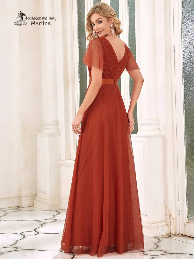 Tmavě oranžové tylové šaty s krátkým rukávkem “Broke”