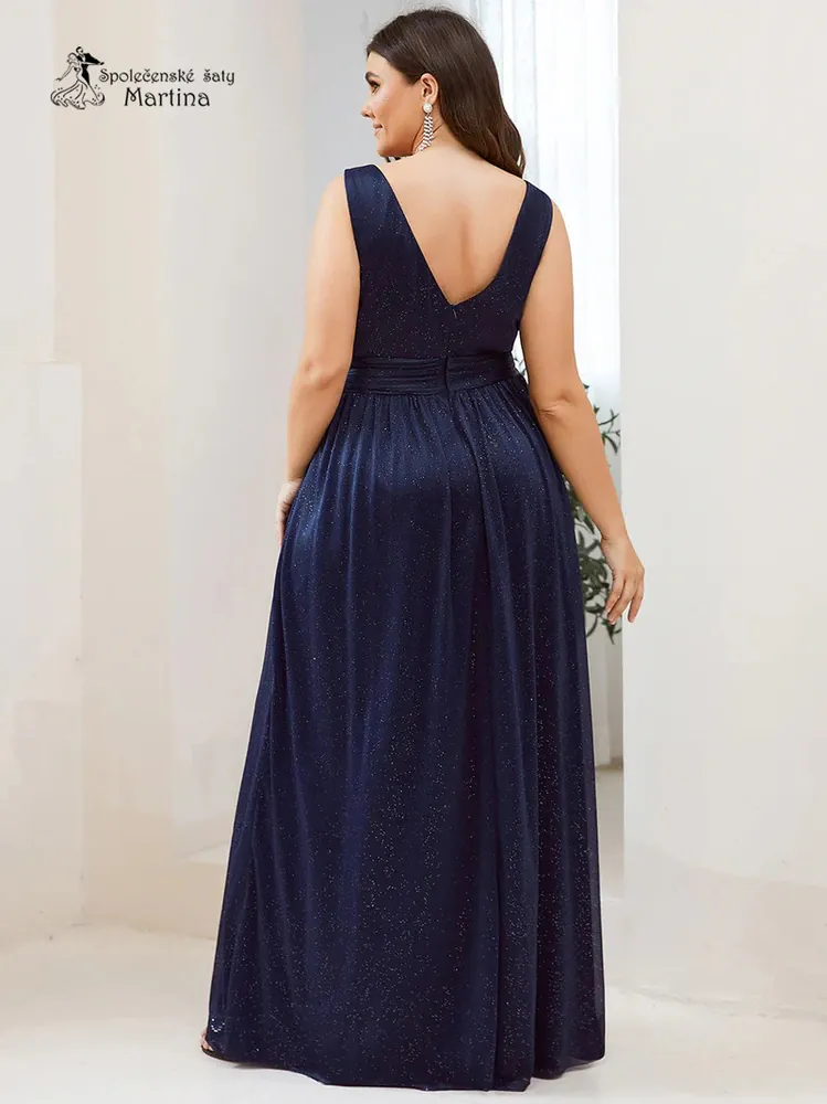 Dlouhé třpytivé tmavě modré šaty "Parma XXL"