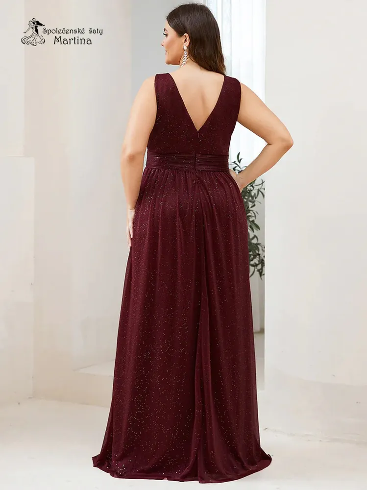 Dlouhé třpytivé vínové šaty "Parma XXL"