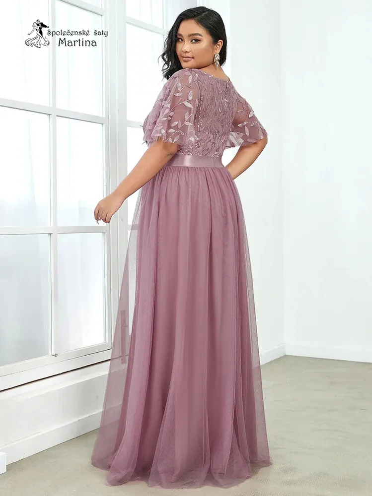 Starorůžové společenské šaty "Celeste XXL" s krátkým rukávkem  