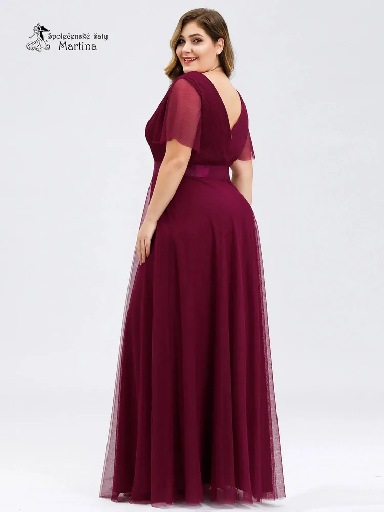 Vínové tylové šaty s krátkým rukávkem “Broke XXL”