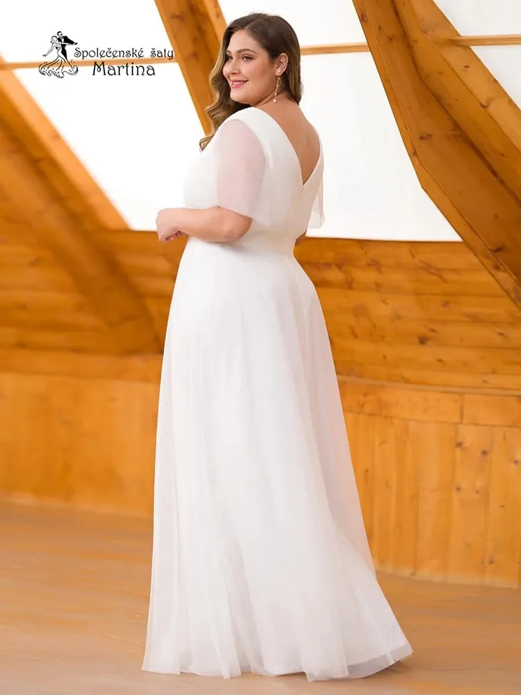 Bílé svatební tylové šaty s krátkým rukávkem “Broke XXL”