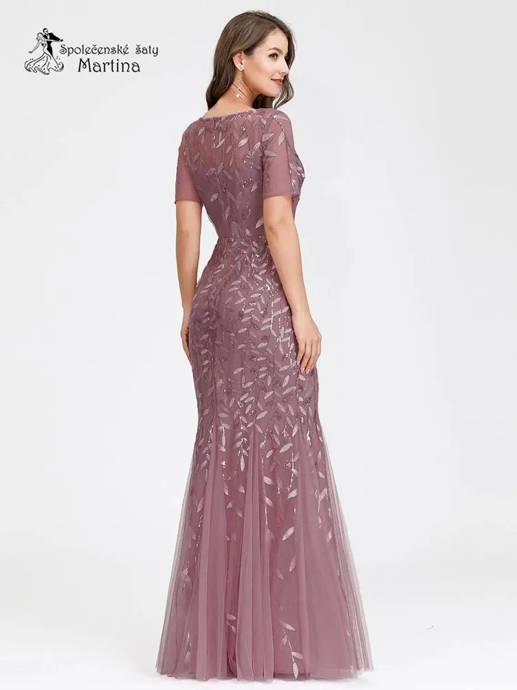 Starorůžové společenské šaty "Charlie" s jemným vzorem