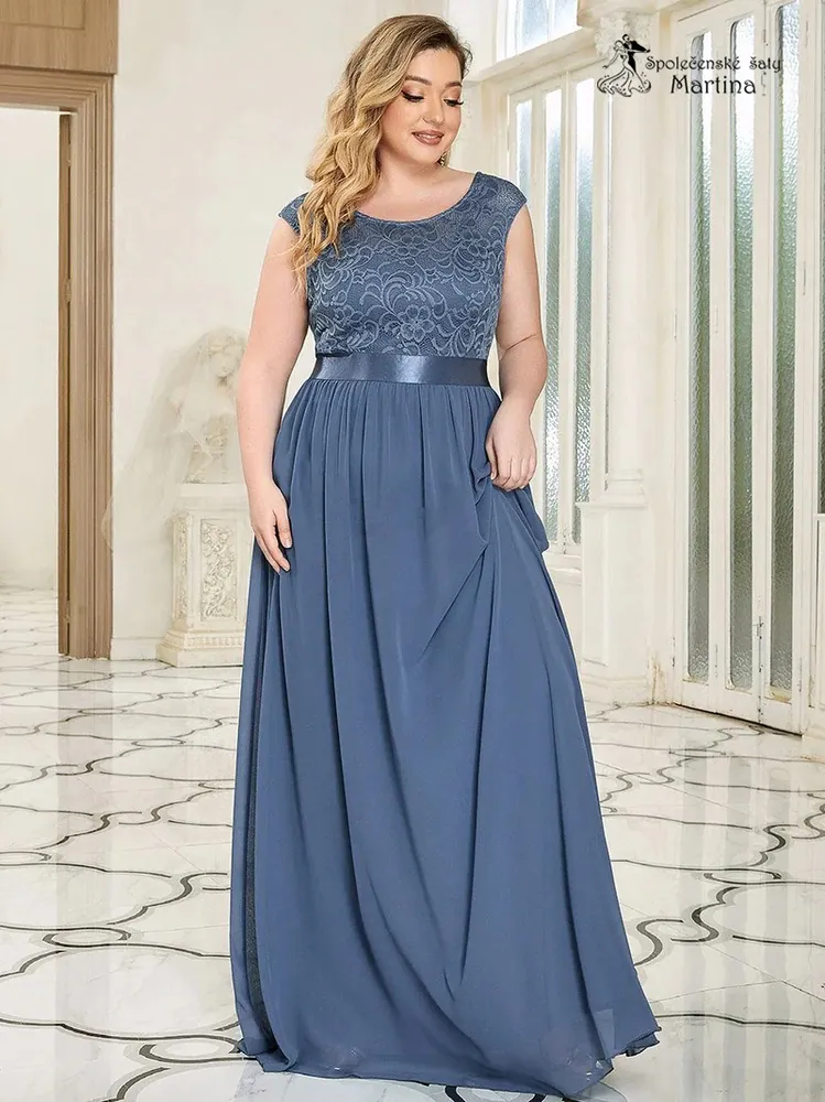 Dusty navy společenské šaty "Siera XXL" s krajkovým živůtkem