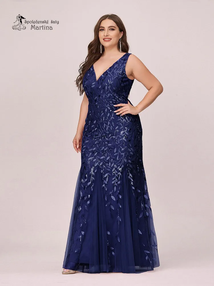 Tmavě modré společenské bodycon šaty "Bridgitte" - vel. 50