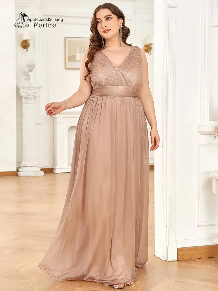 Dlouhé třpytivé béžovo-zlaté šaty "Parma XXL"