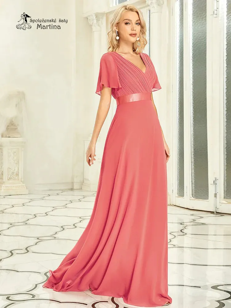 Korálové šifonové šaty "Camila" antického střihu