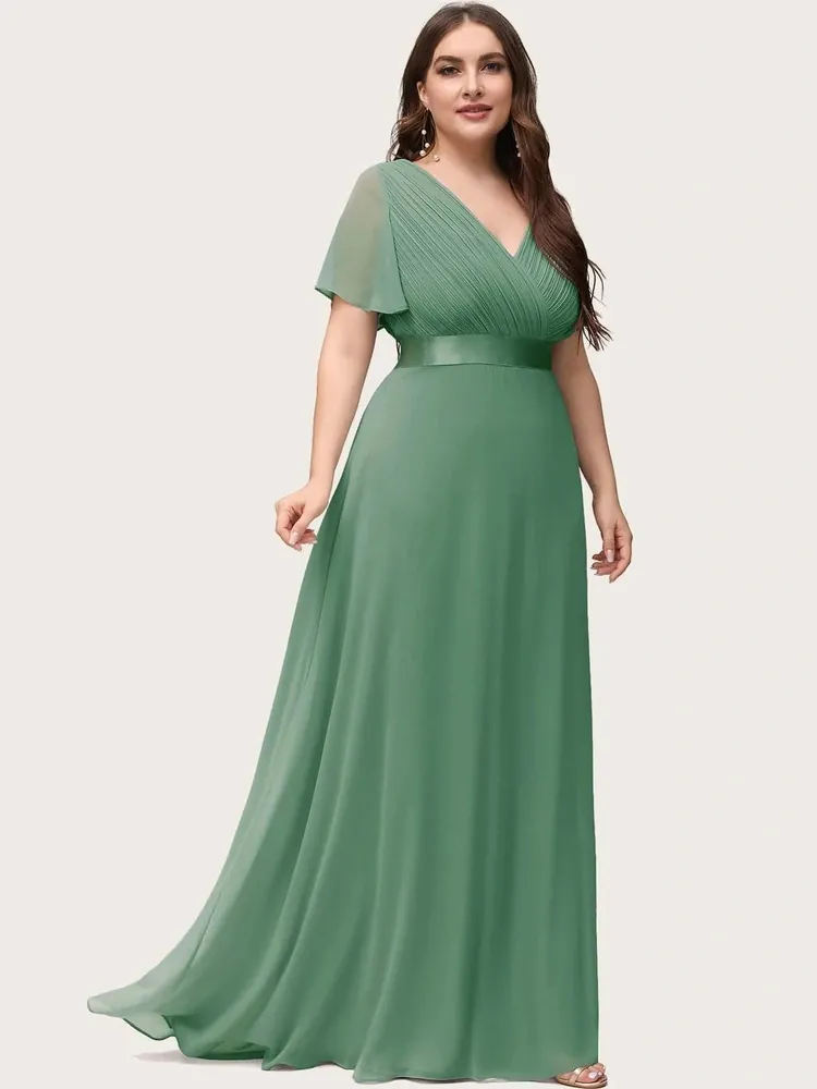 Pistáciové šifonové šaty "Camila XXL" antického střihu