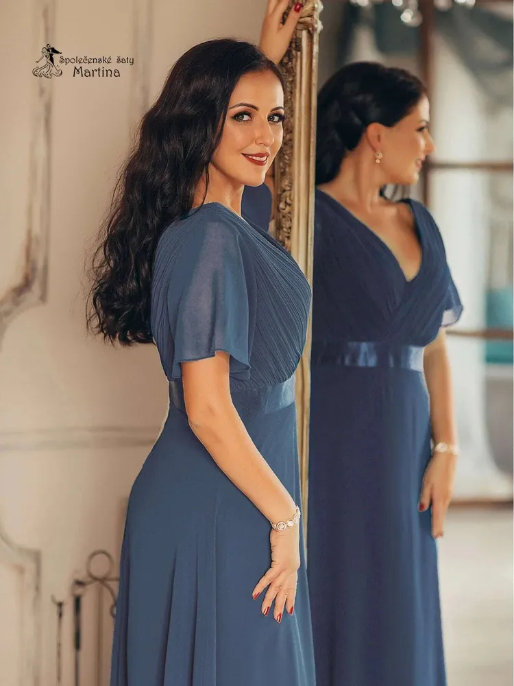 Šifonové šaty "Camila XXL" antického střihu v barvě "dusty navy"