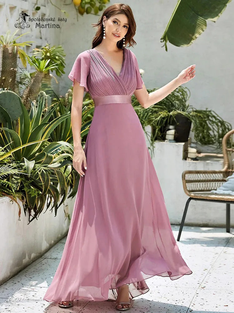 Starorůžové šifonové šaty "Camila" antického střihu - vel. 42