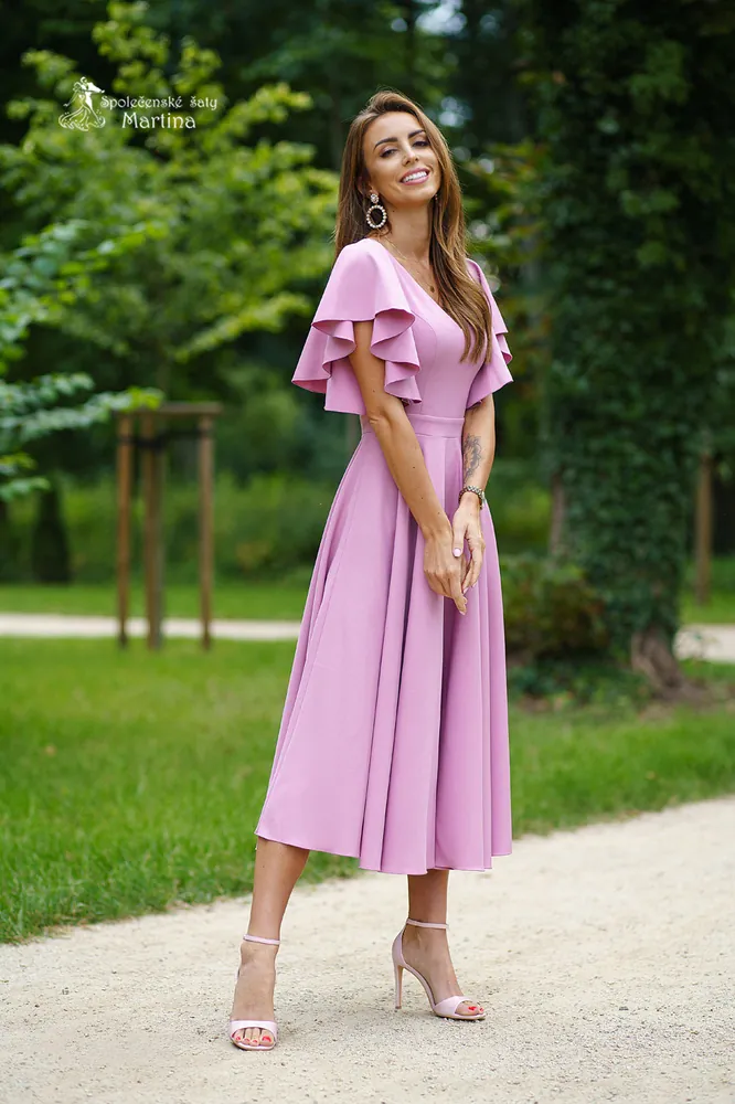 Jahodové společenské šaty "Lora" v délce midi