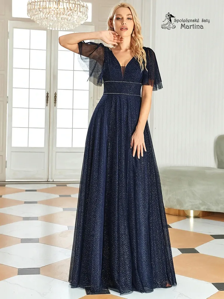 Třpytivé tmavě modré šaty “Marisela” z jemného tylu
