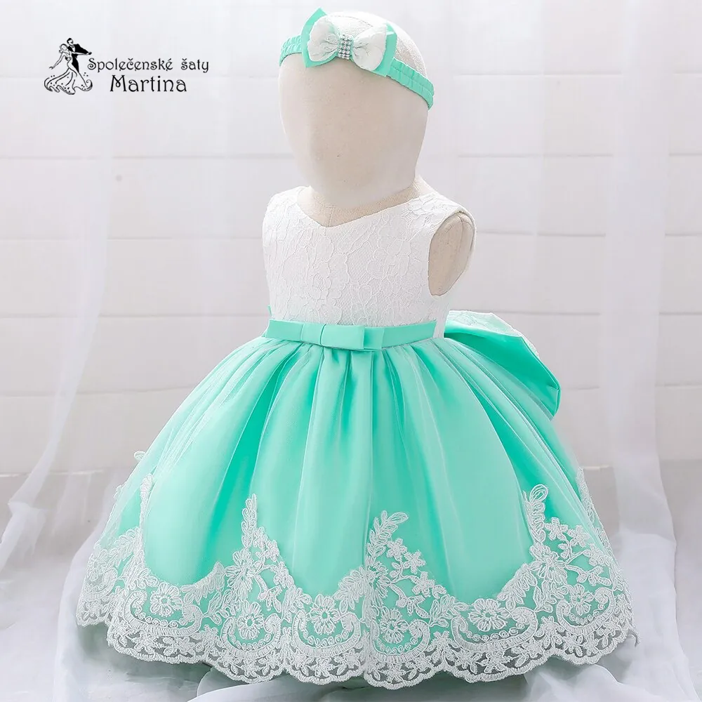 Mintové šatičky pro nejmenší s čelenkou "Adrianka" 0-2 roky