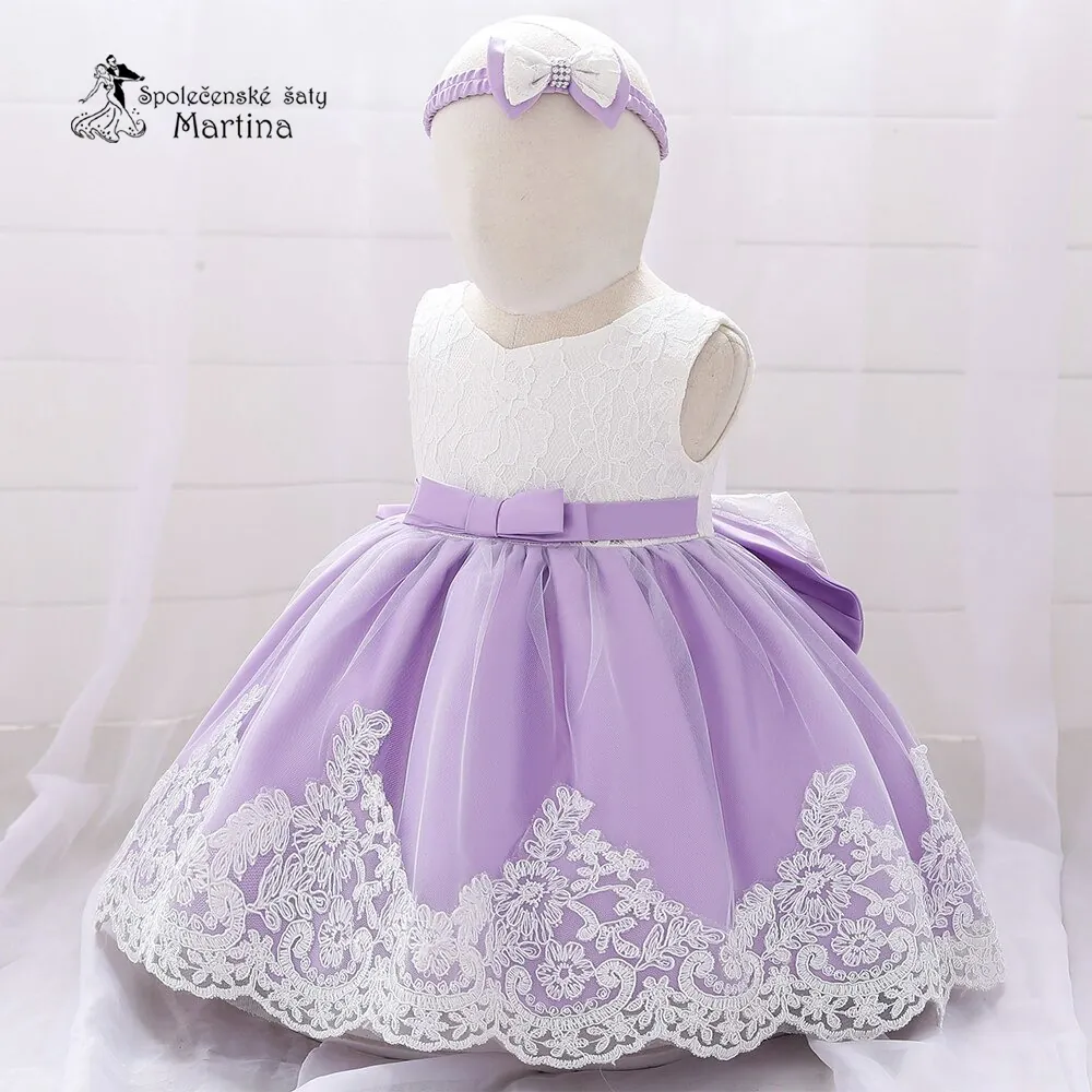 Světle fialové šatičky pro nejmenší s čelenkou "Adrianka" 0-2 roky